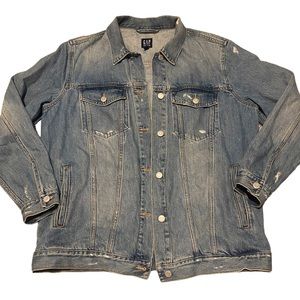 Gap Distressed Denim Jacket/ Medium Wash Denim/ Size Large